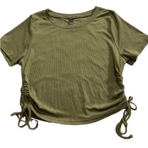Olive Green Ruched Women Top NWOT